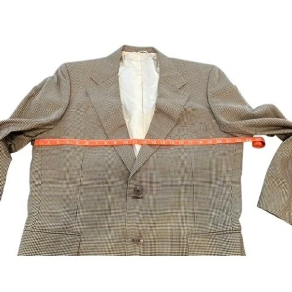 Tom James Mens Houndstooth Blazer‎ Tan Black Two Button Sports Coat Tailored